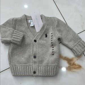 Ralph Lauren Gray Knit Baby Cardigan